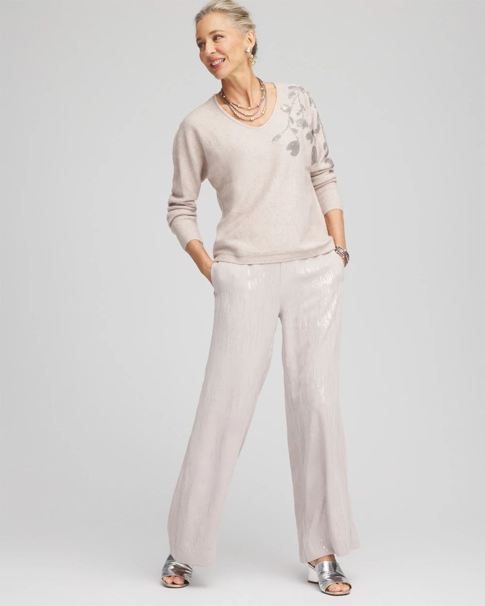 Sequin V-Neck Pullover Sweater