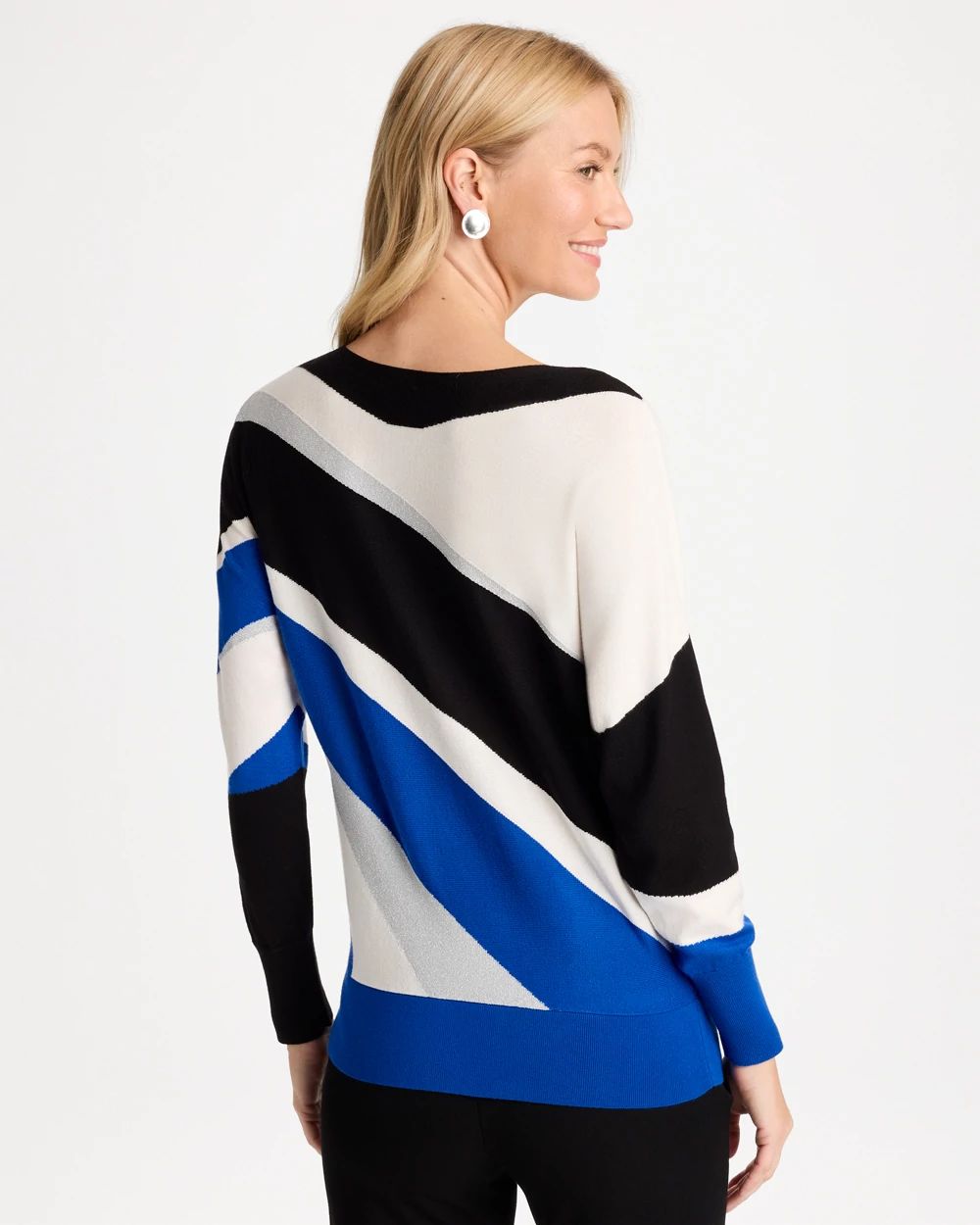 Intarsia Bateau Dolman Pullover Sweater click to view larger image.