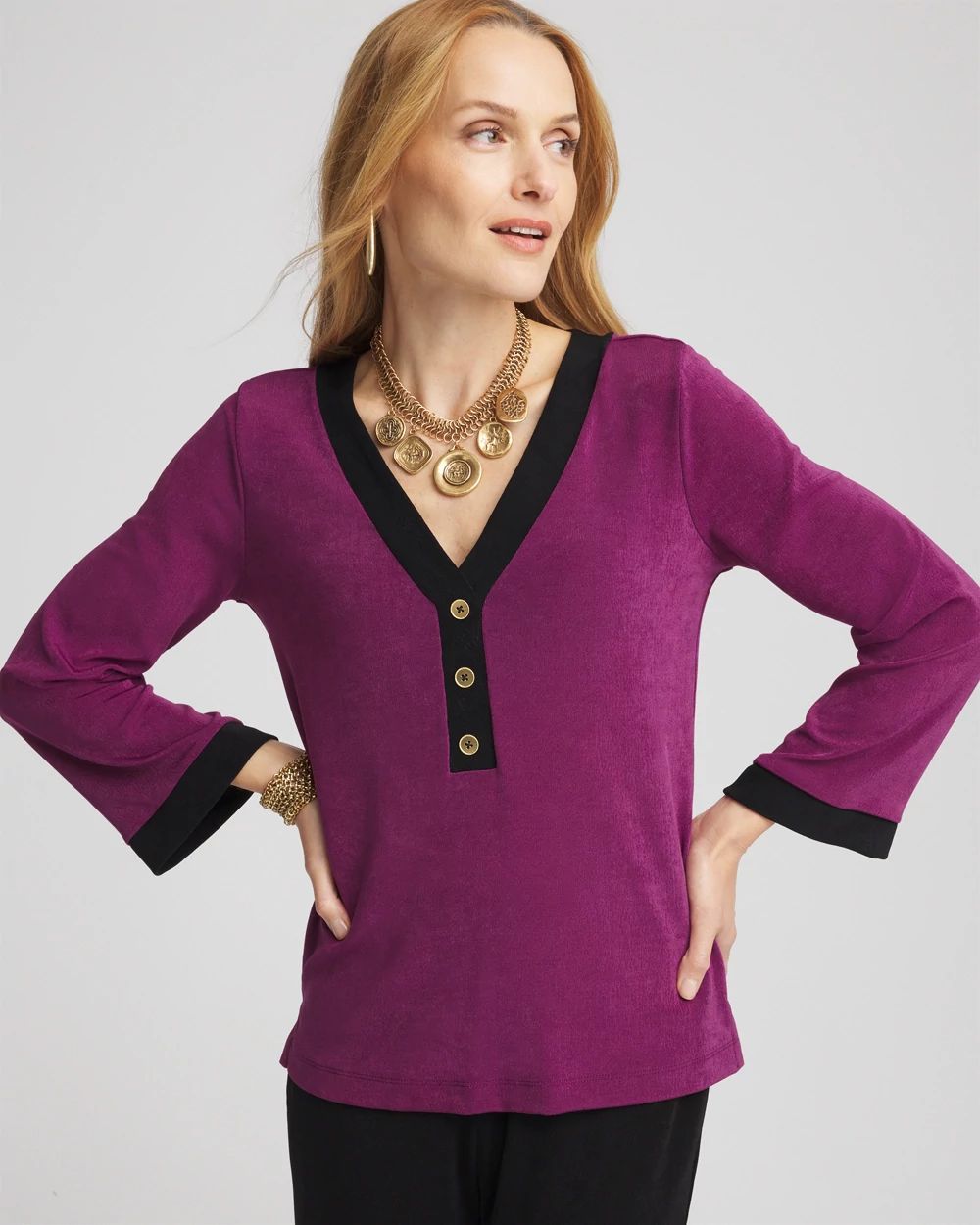 Travelers™ V-Neck Button Top