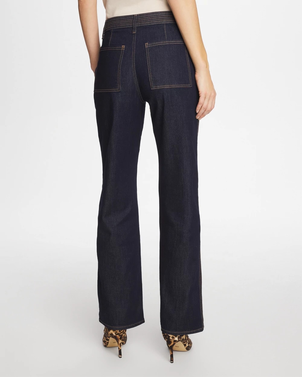 Trapunto Wide-Leg High-Rise Jeans