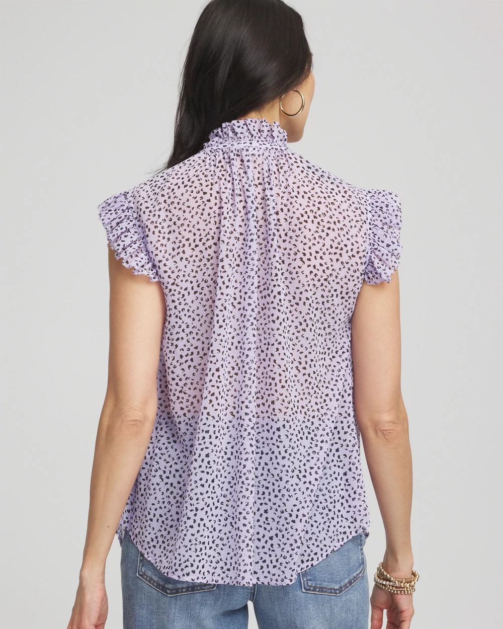 Cheetah Print Ruffle-Collar Blouse