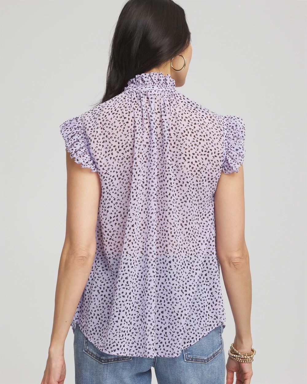 Cheetah Print Ruffle-Collar Blouse