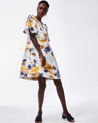 Linen Floral Flutter Sleeve Dress