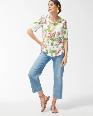 Floral Gathered Sleeve Slub Tee