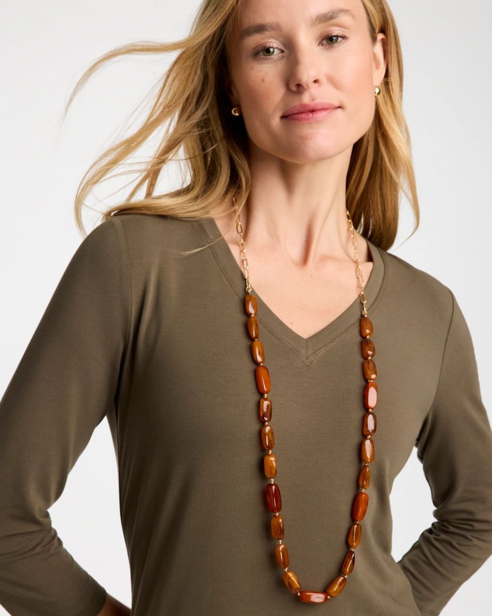Long Neutral Orange Single-Strand Necklace click to view larger image.