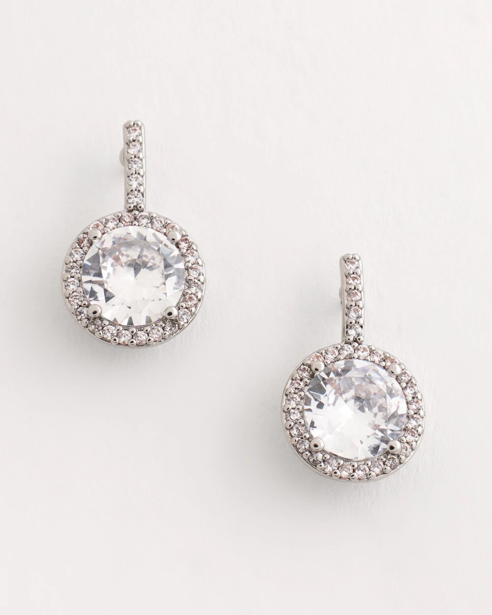 Silvertone Bezel Set Cubic Zirconia Halo Earrings