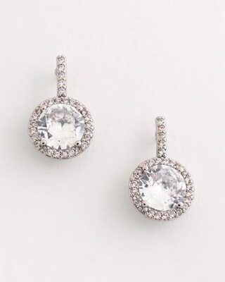 Silvertone Bezel Set Cubic Zirconia Halo Earrings click to view larger image.