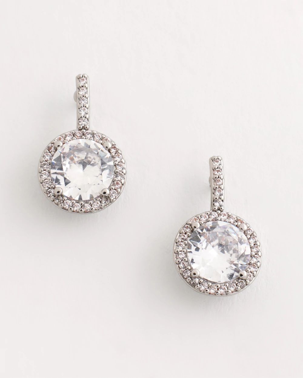Silvertone Bezel Set Cubic Zirconia Halo Earrings