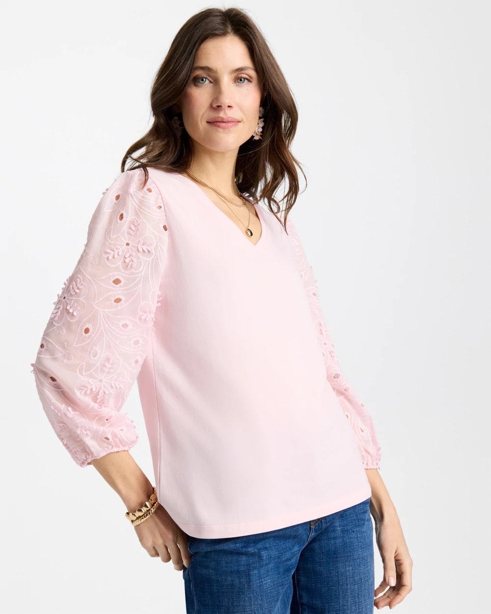 Floral Eyelet Sleeve Tee
