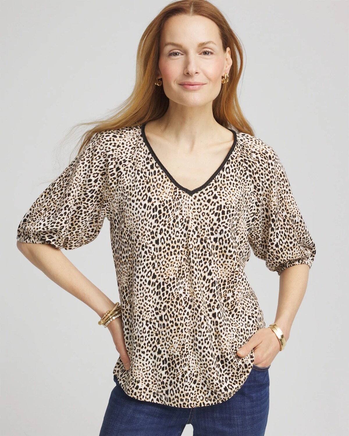 Chico's Leopard Braided Linen Top In White In Sand
