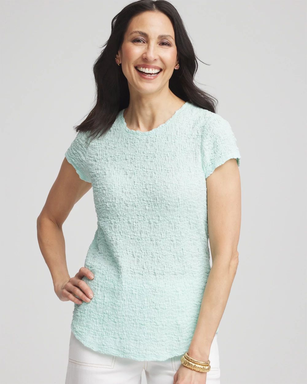 Textured Cap Sleeve Tee