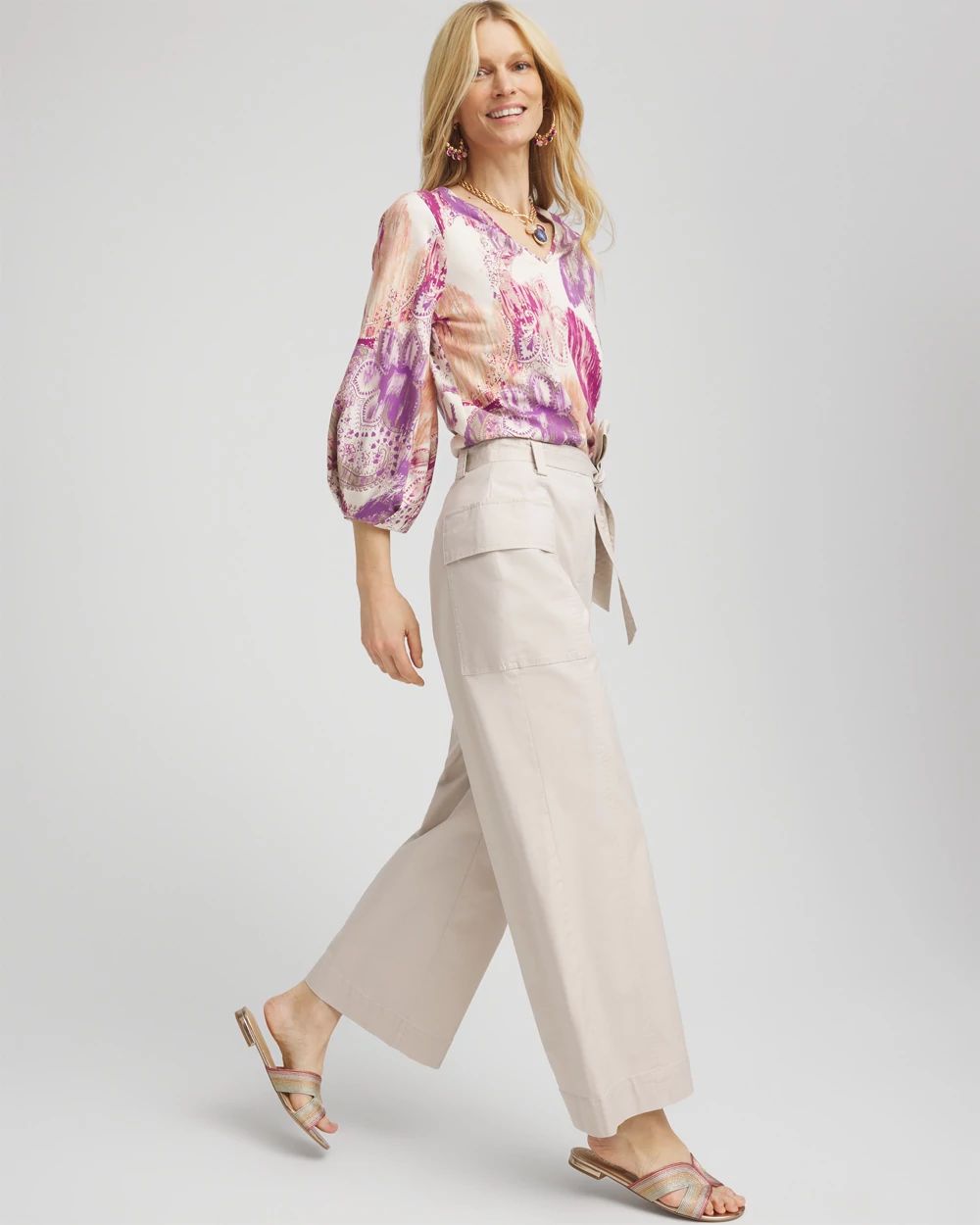 Belted Twill Utility Cropped Pants