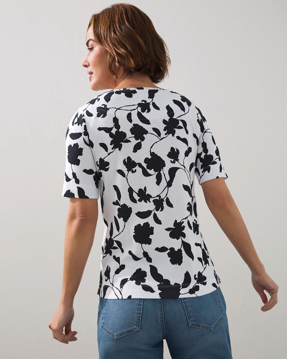 Pima Floral Elbow Sleeve Tee