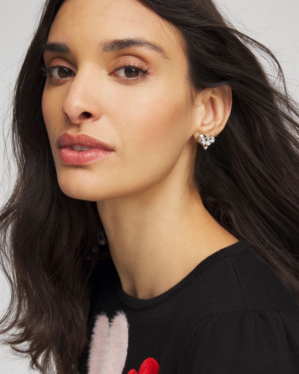 Mini Bejeweled Heart Stud Earrings click to view larger image.