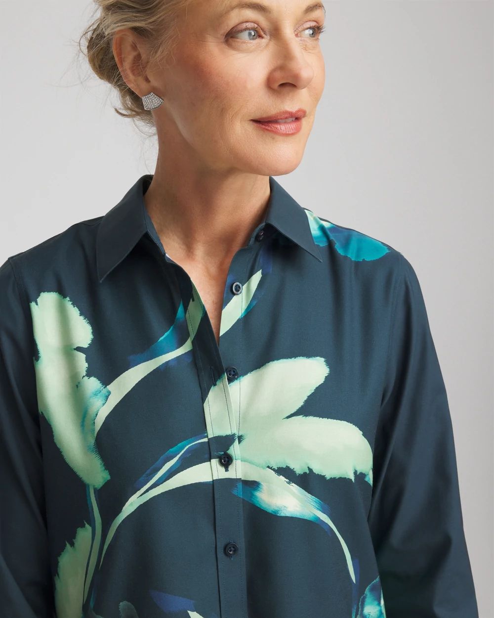 No Iron™ Glacial Flora Sateen Shirt click to view larger image.