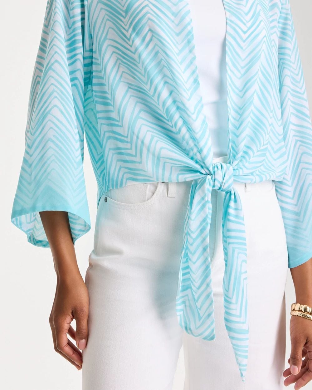 Georgette Tie-Front Chevron Kimono