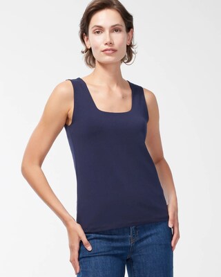 Contour Cotton™ Navy Square Neck Tank click to view larger image.