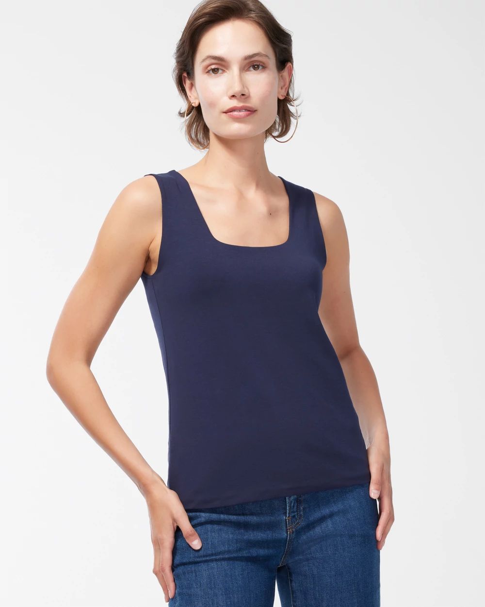 Contour Cotton™ Navy Square Neck Tank click to view larger image.