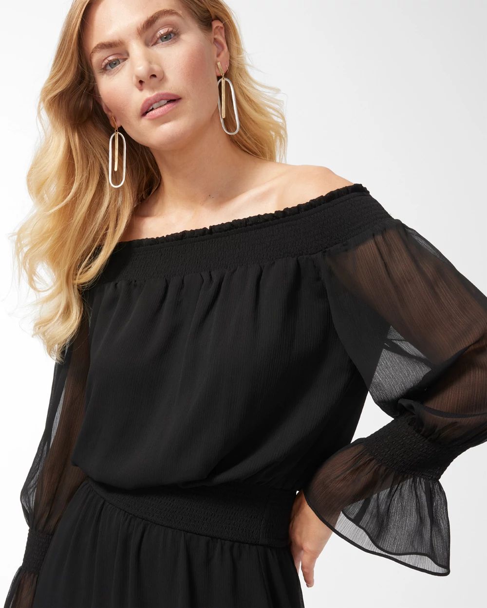 Chiffon Off Shoulder Black Maxi Dress