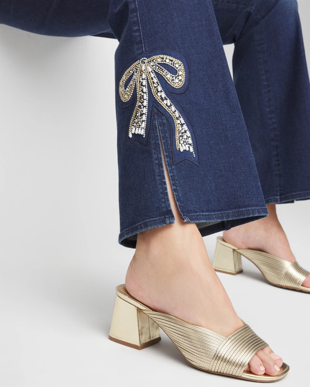 Bow Appliqué Pull-On Bootcut Jeans