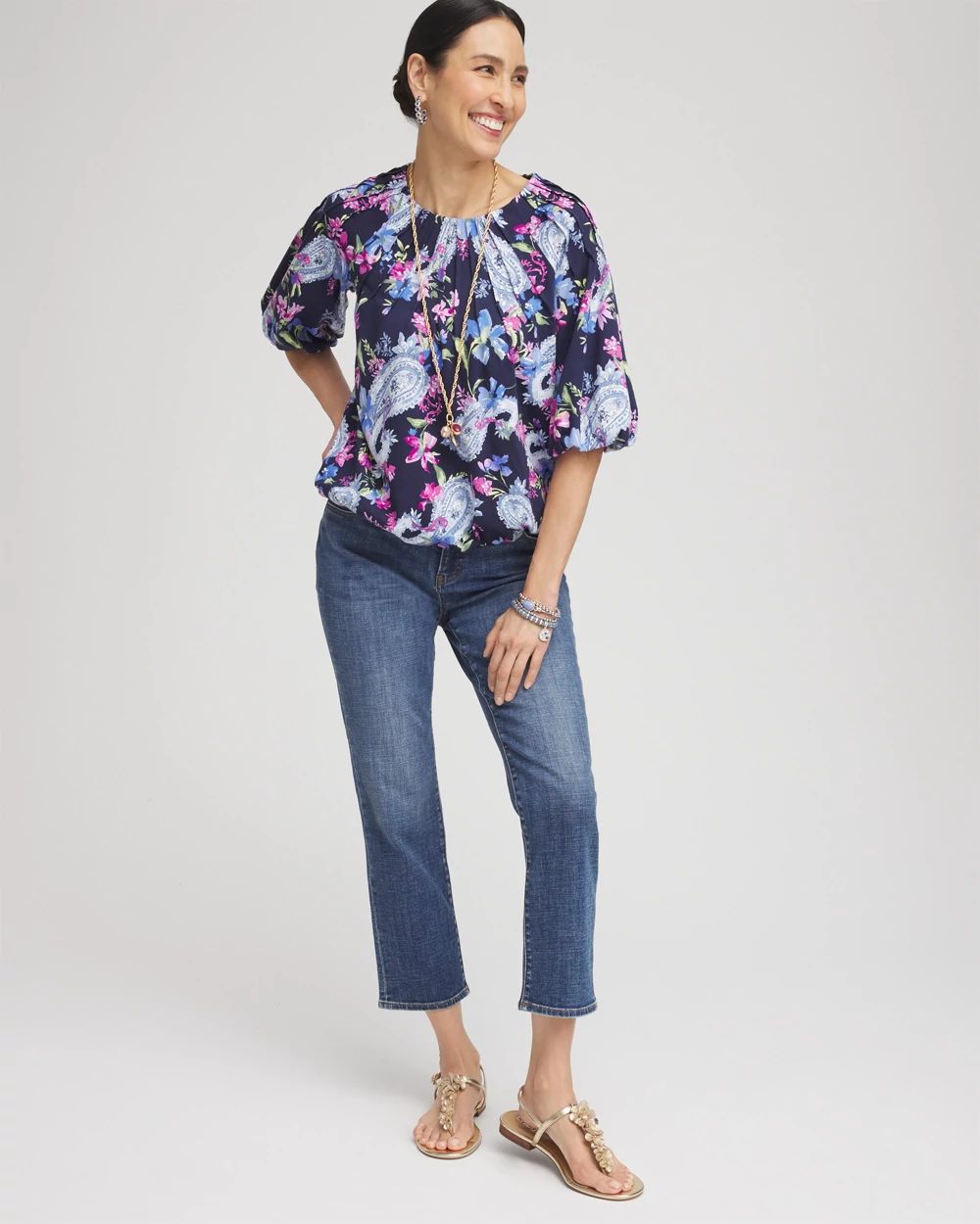 Paisley Pintuck Bubble Hem Top
