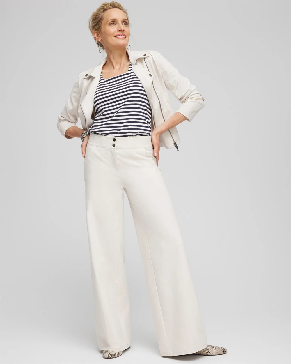 Cotton Stretch Wide Leg Pants
