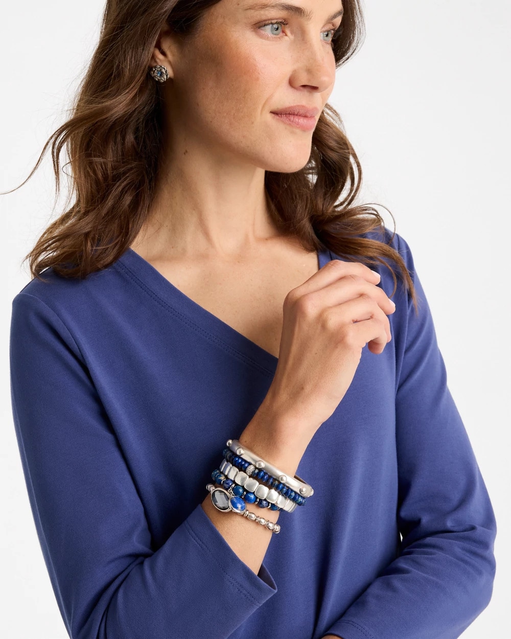 Blue Jade Stone Pave Stretch Bracelet