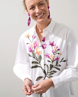 Poplin Floral Billow Sleeve Shirt