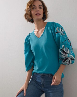 Embroidered Puff Sleeve Tee