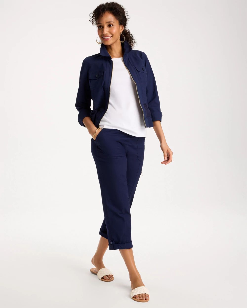 Poplin Cropped Roll Tab Pants