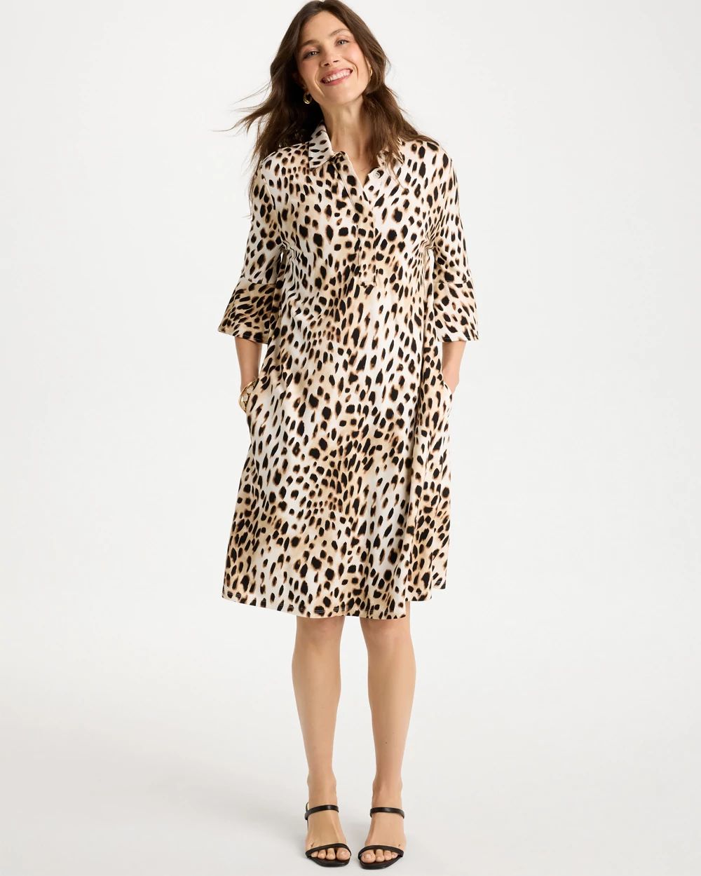 Ponte Knit Flounce Sleeve Dress