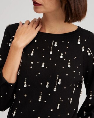 Drop Rhinestone Pullover Sweater