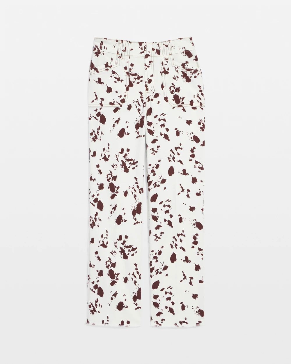 Cow-Print Pull-On Wide Cropped Jeans