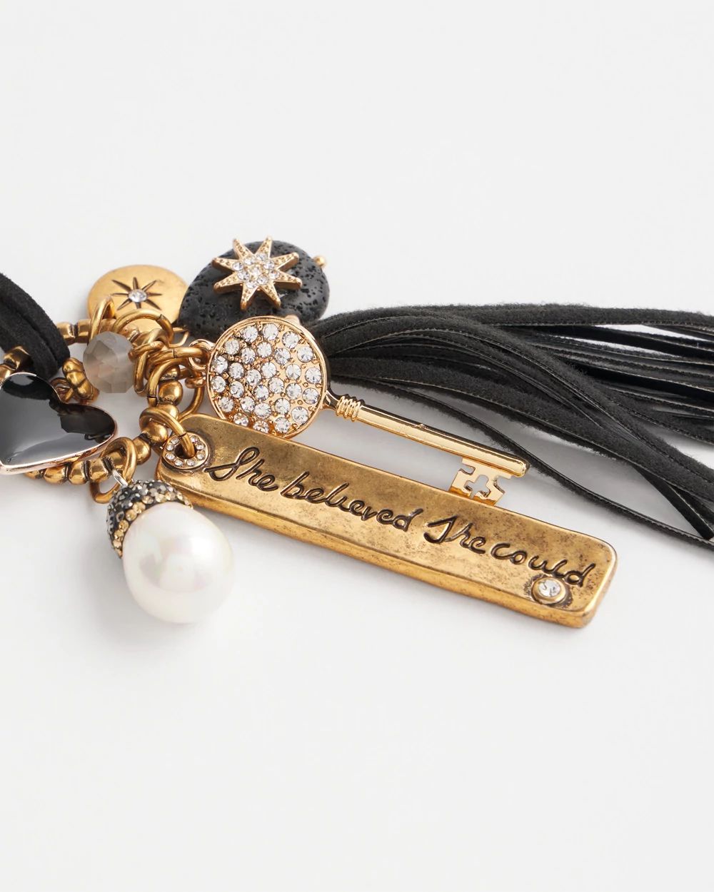 Leather Mixed Metal Charm Necklace