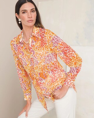 Animal-Print Crinkle Chiffon Shirt