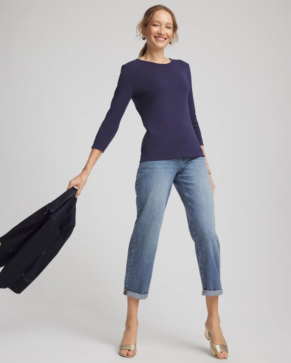 Pima Cotton Crewneck Button Tee click to view larger image.