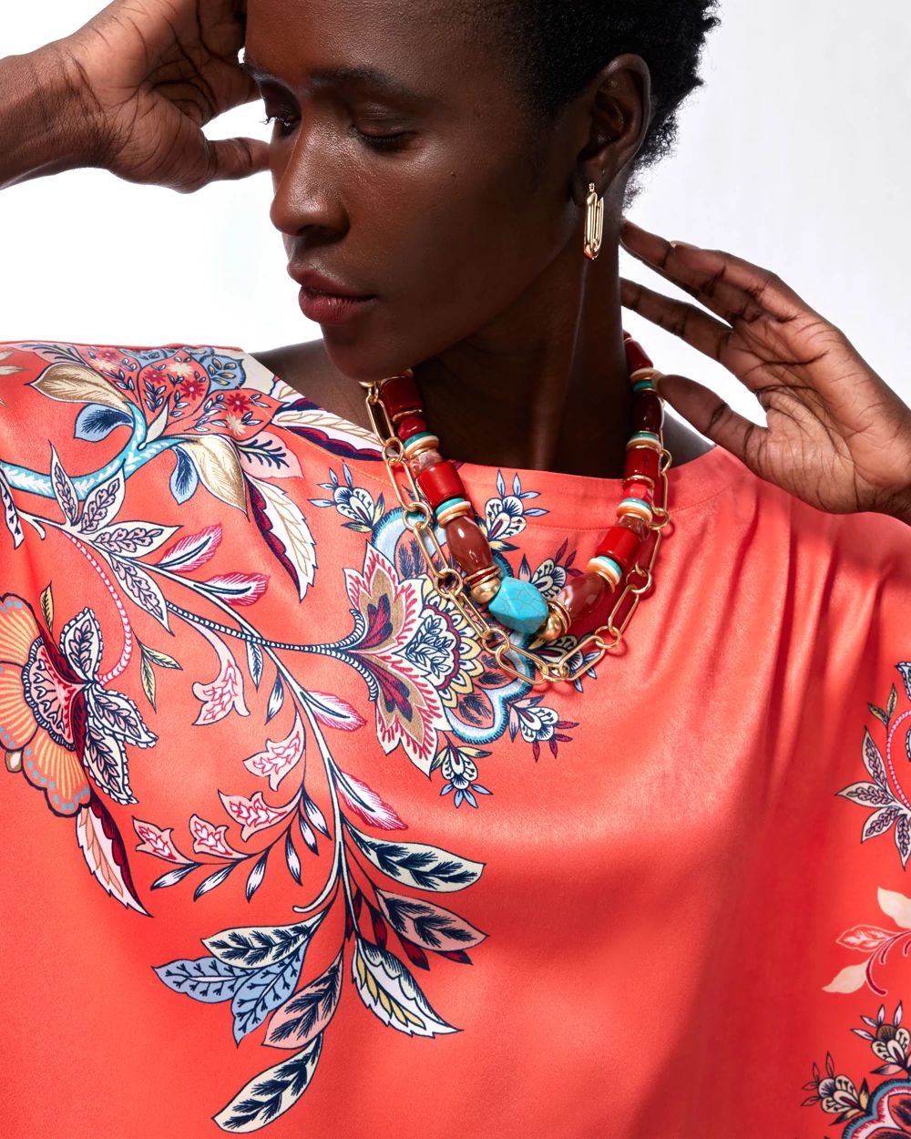 Orange Floral Square Poncho