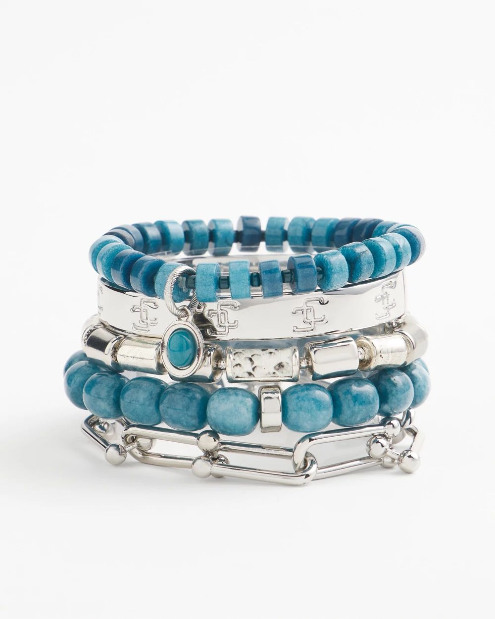 Blue Agate Beaded Stretch Bracelet