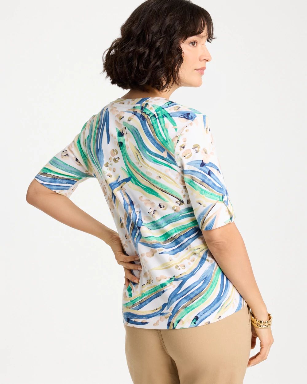 Printed Pima Elbow-Sleeve Tee click to view larger image.