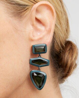 Green Linear Drop Earrings