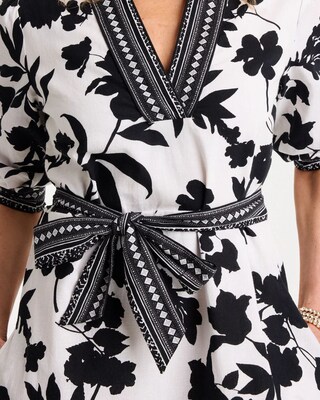 Floral Cotton-Linen Belted Dress click to view larger image.