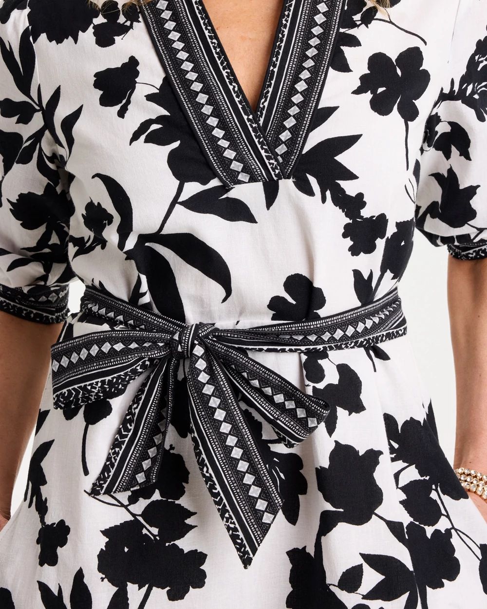 Floral Cotton-Linen Belted Dress