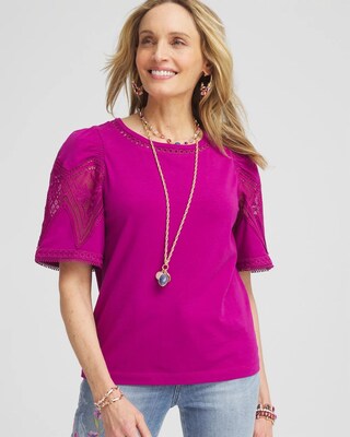 Embroidered Lace Cutout Tee click to view larger image.