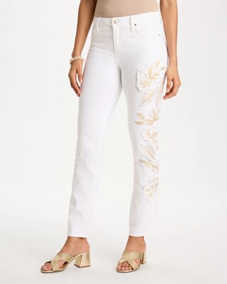 No Stain Girlfriend Floral Embellished Slim Ankle Jeans
