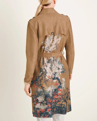 Floral Faux-Suede Trench Coat