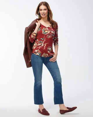 Spun Rayon Floral V-Neck Sweater