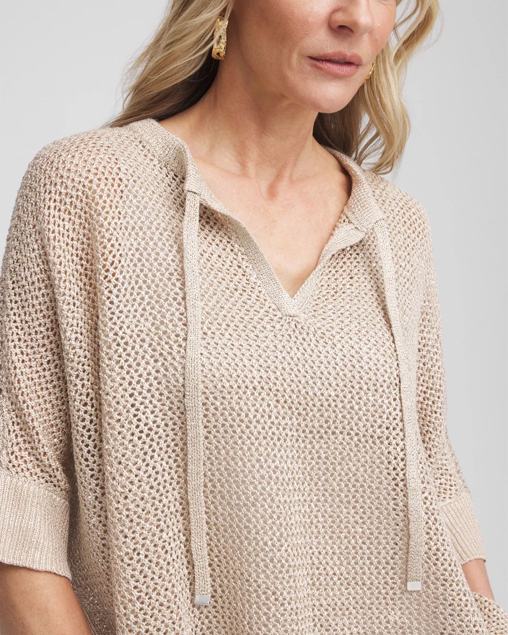 Sequin Open Knit Poncho