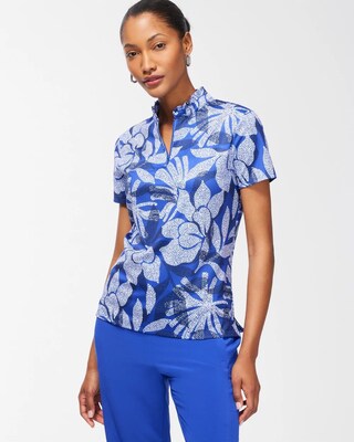 Zenergy UPF Floral Ruffle Neck Polo