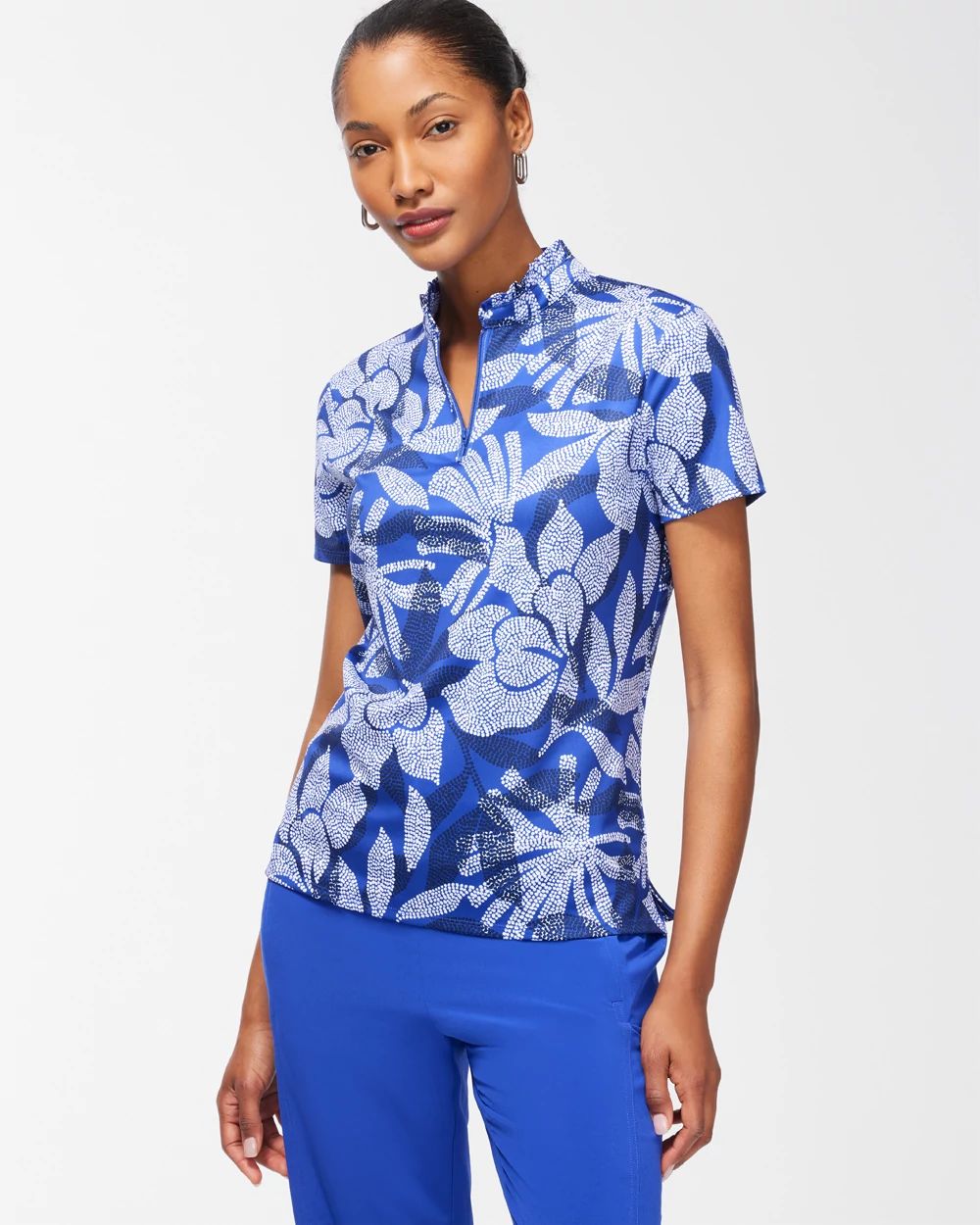 Zenergy UPF Floral Ruffle Neck Polo