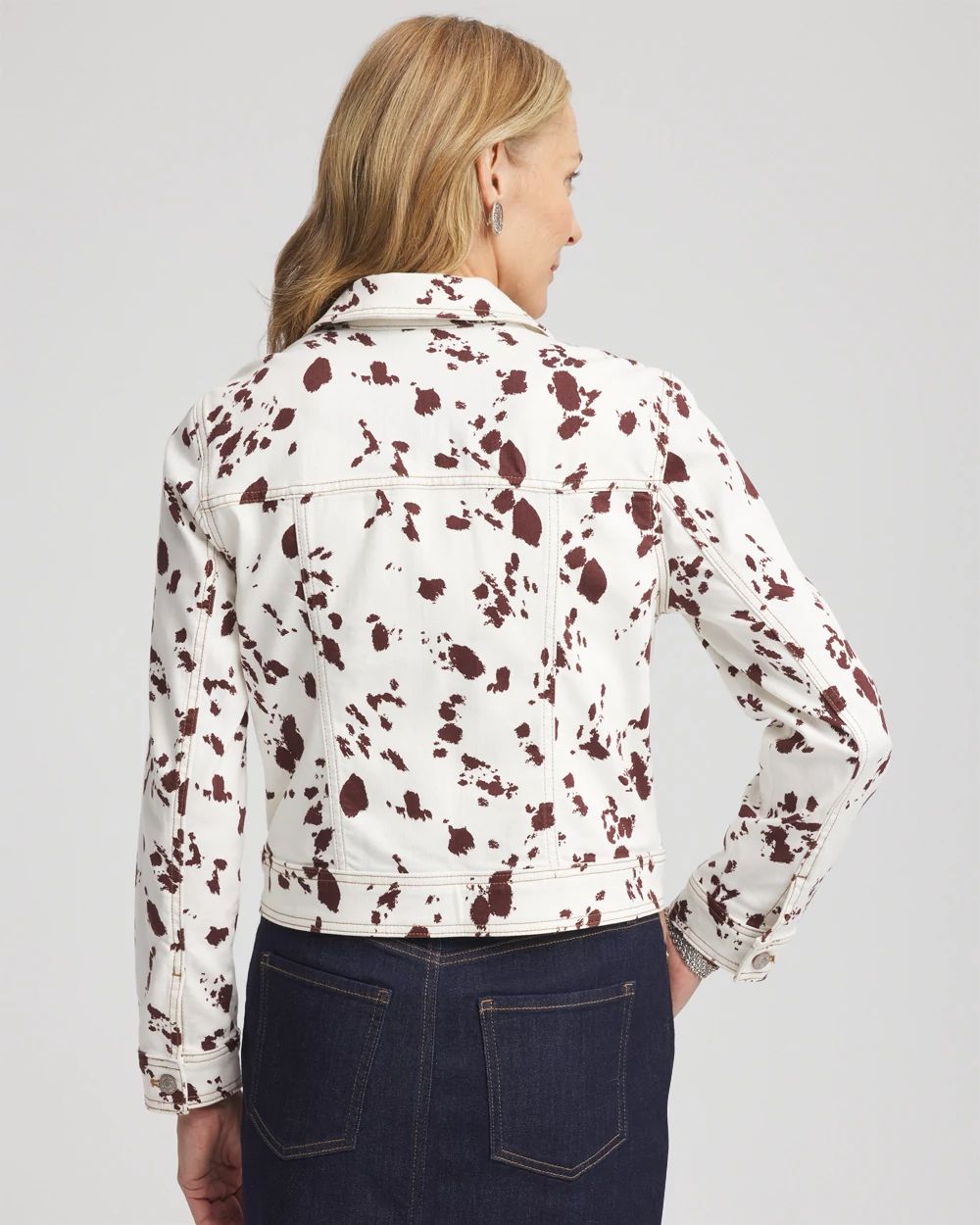 Cow-Print-Motif Denim Jacket